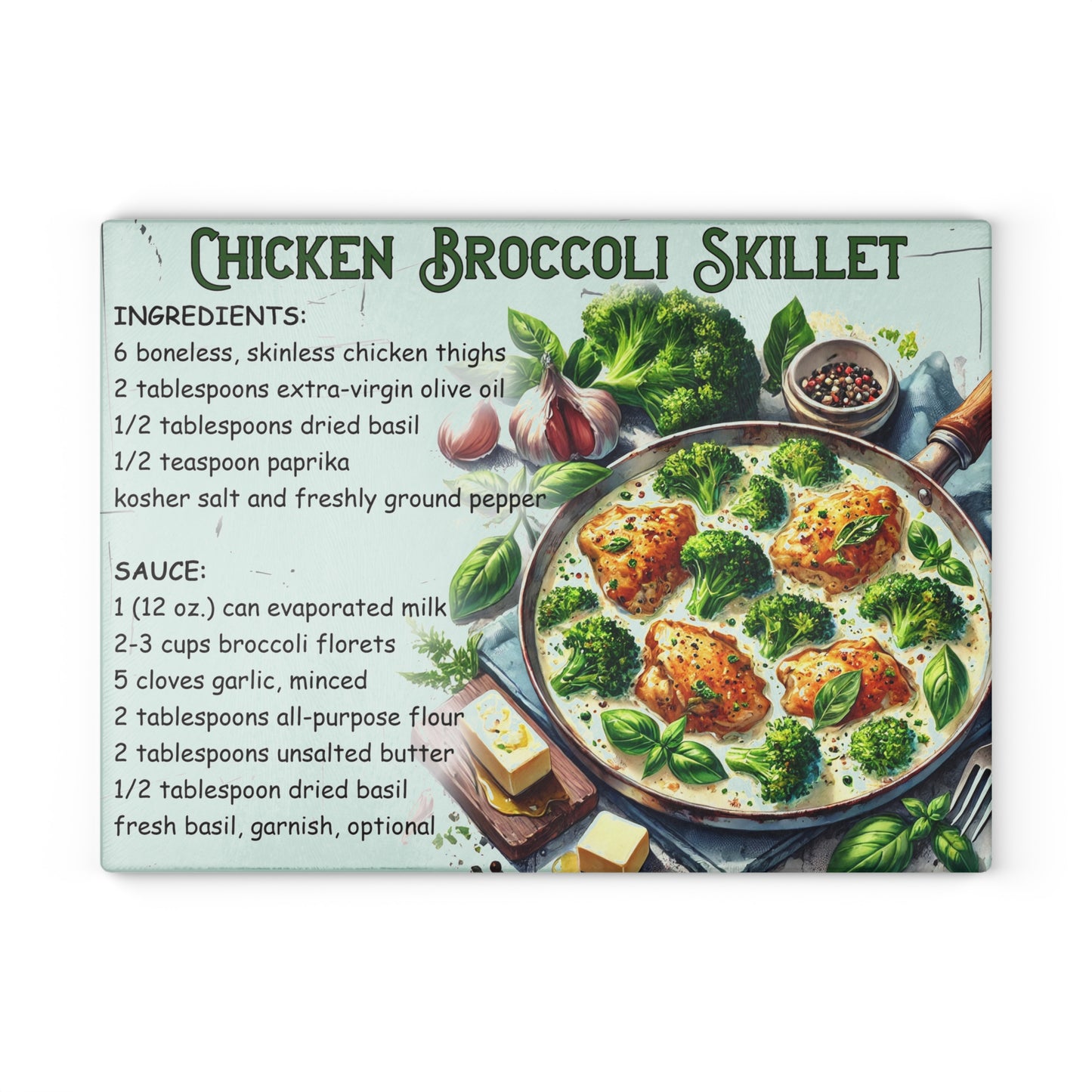 🍗 Chicken Broccoli Skillet – Easy Dinner Recipe Cutting Board