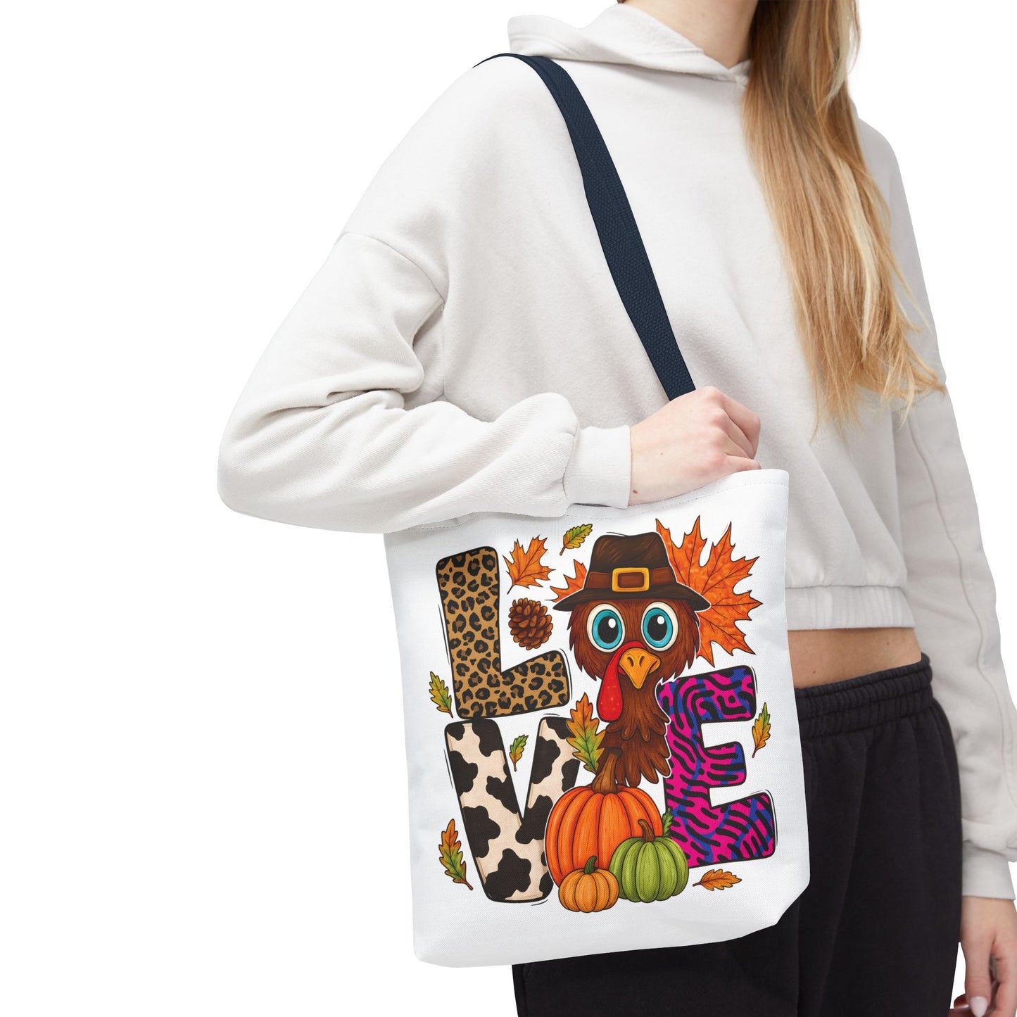 🦃 LOVE Turkey Tote Bag – Wild Prints, Big Eyes & Thanksgiving Fun 🎨