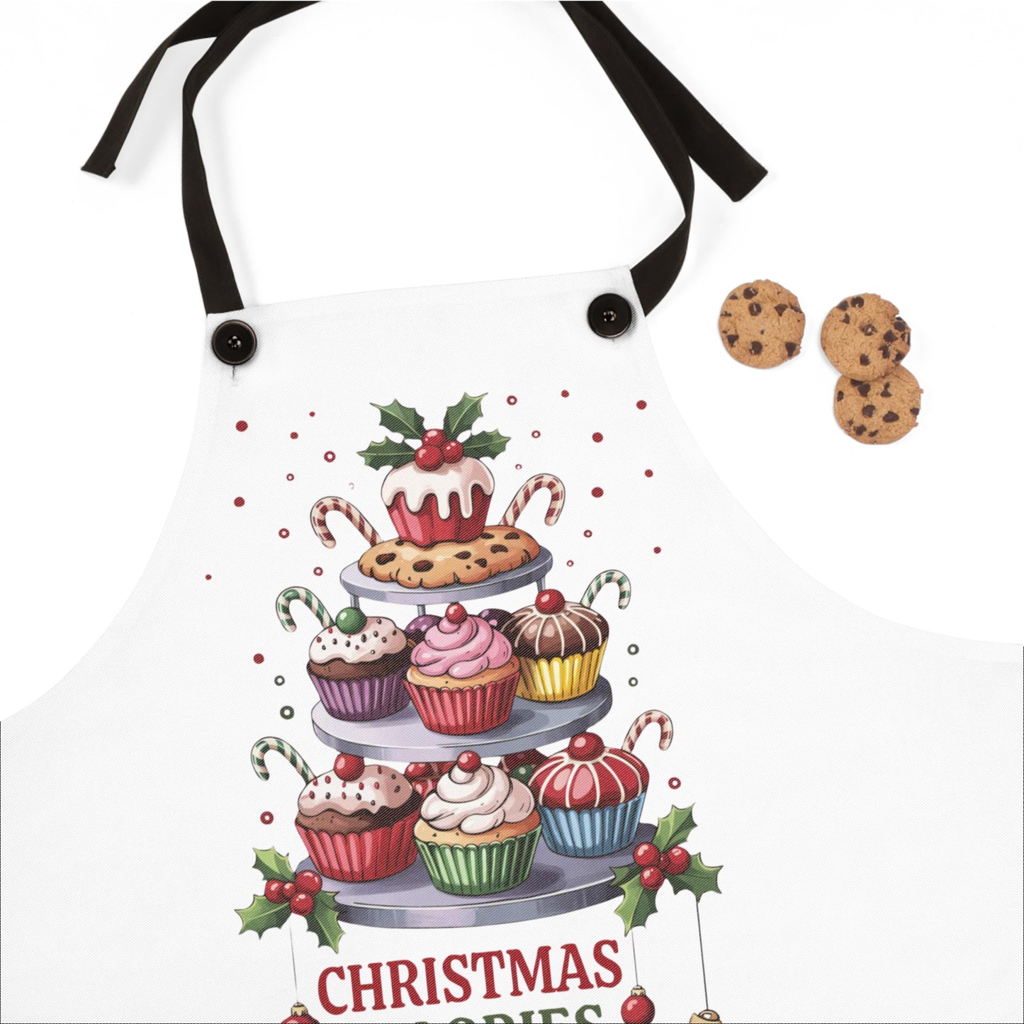 🎄🧁 “Christmas Calories Don’t Count” Holiday Baking Apron – Cupcake Tower Cheer