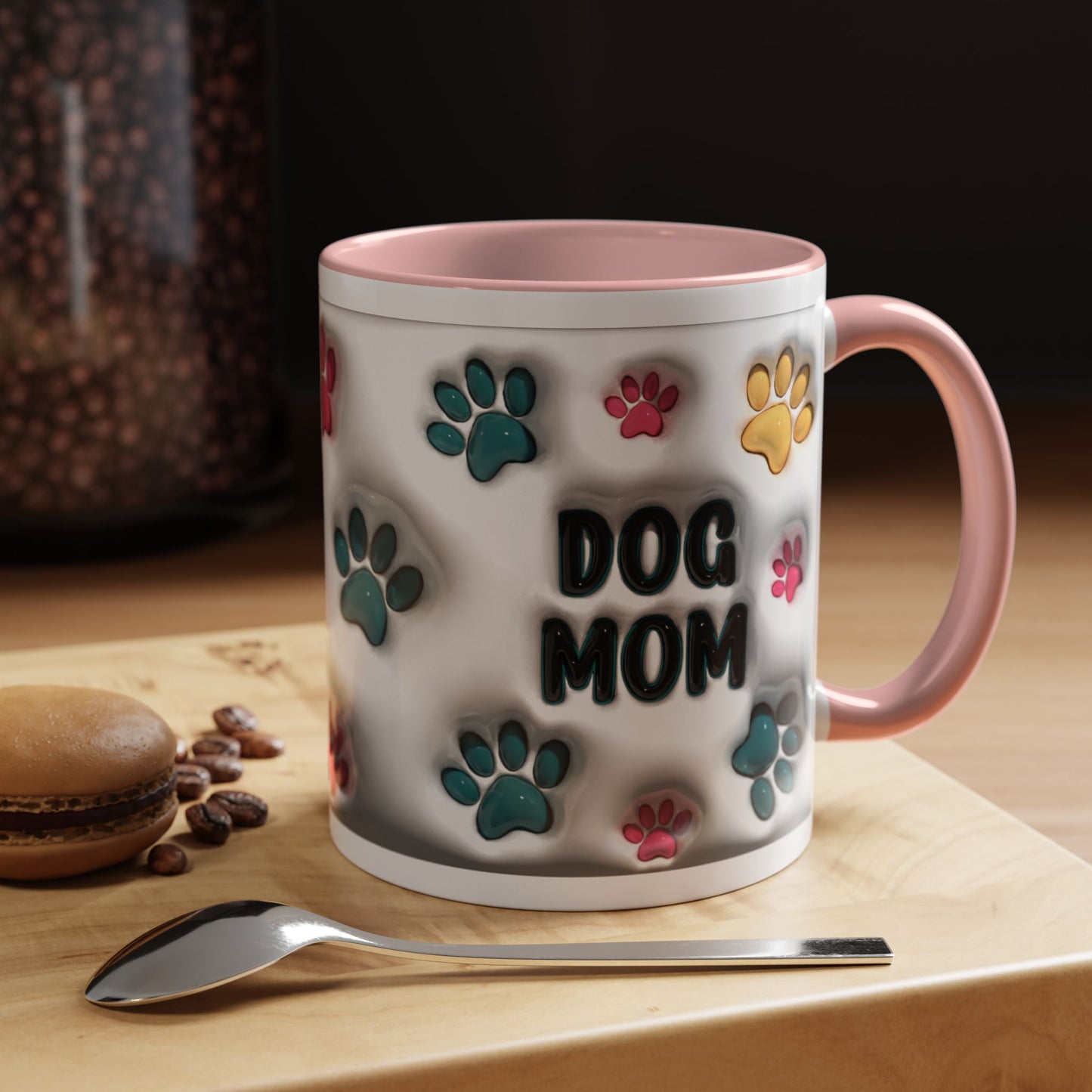 Dog Mom Accent Mug – Colorful Paw Print Cup for Proud Pet Parents