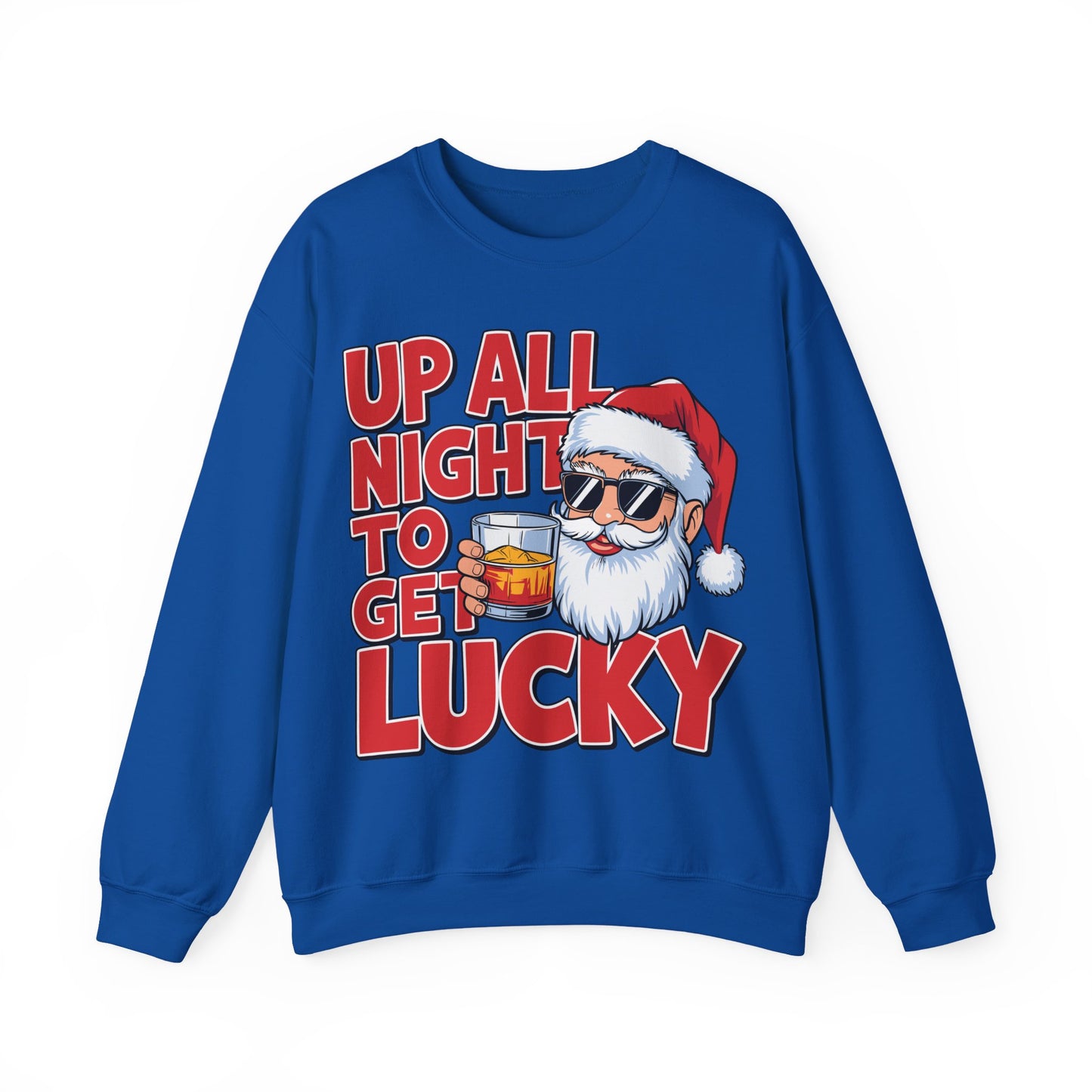 🎅🥃 Up All Night To Get Lucky Sweatshirt – Funny Santa Holiday Pullover for Men