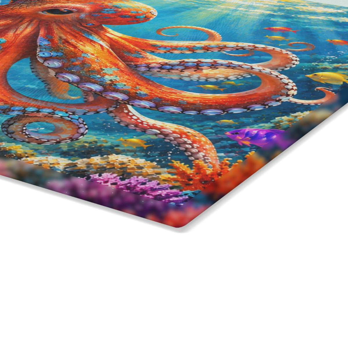 Colorful Octopus Underwater Ocean Glass Cutting Board