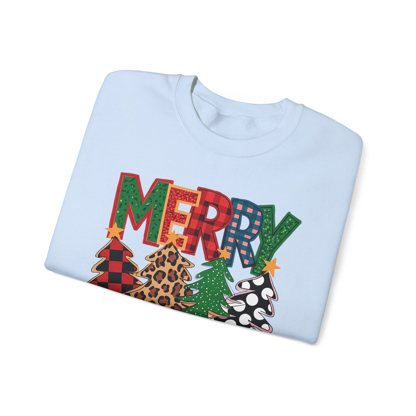 🎄✨ Merry Christmas Trees Sweatshirt – Bold Patterns & Festive Cheer
