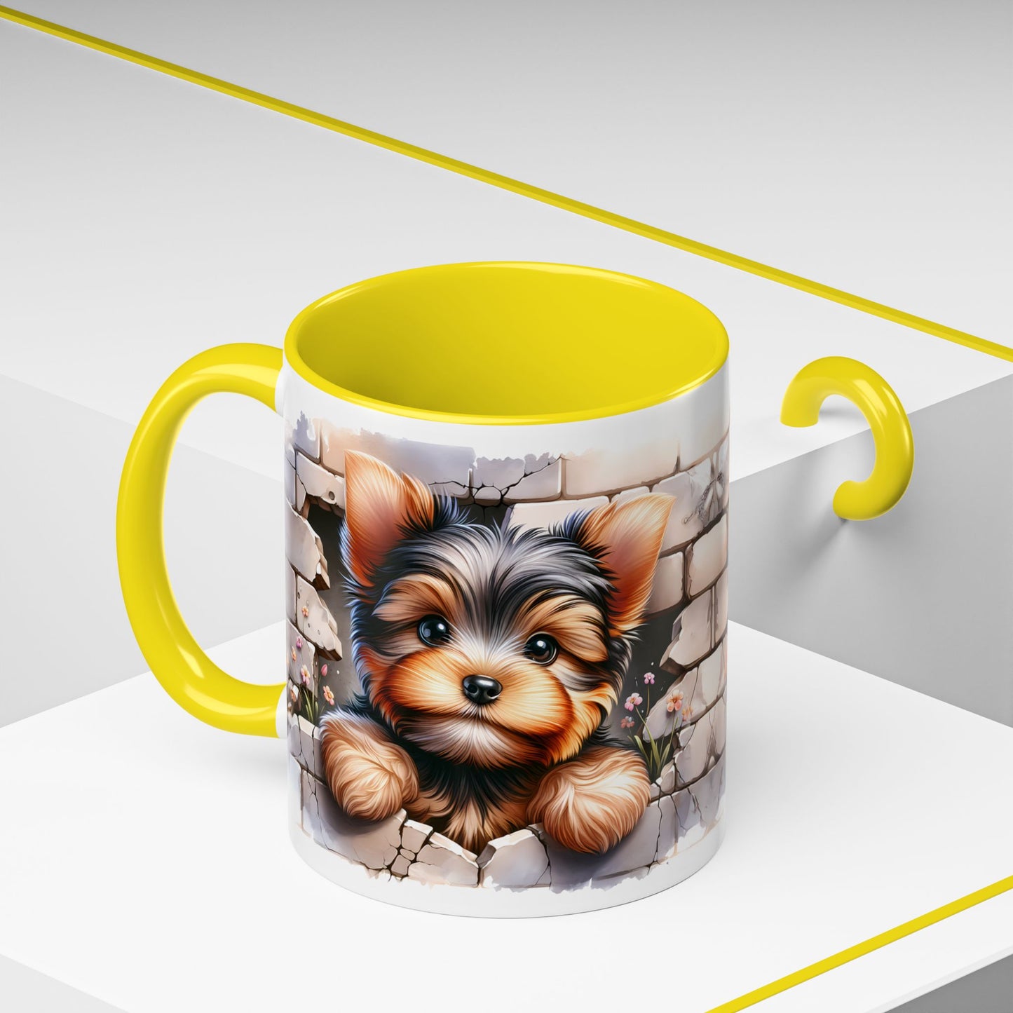 🎀🐶 Yorkie Puppy Accent Mug – Cute Peek-Through Dog Design for Animal Lovers ☕💖