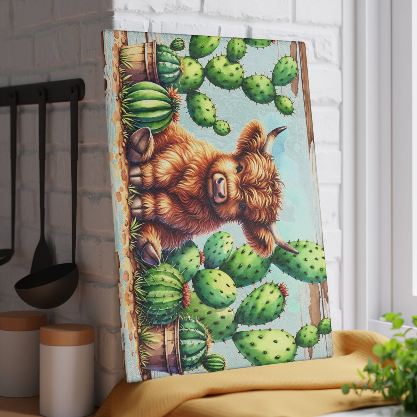 🌵🐮 Highland Cow & Cactus Cutting Board – Rustic Western Charm for Your Kitchen 🤠✨