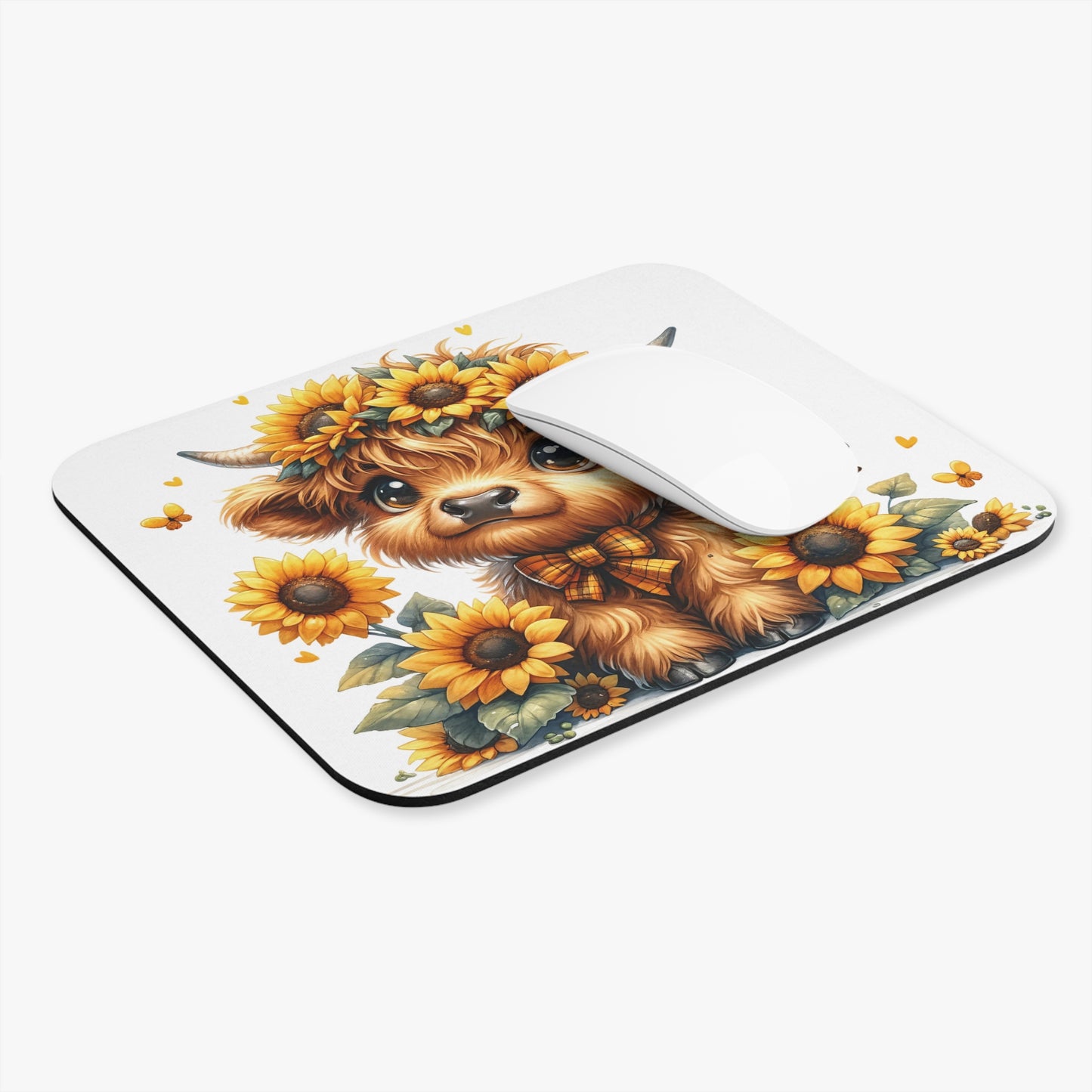 🖱️🌻🐮 Highland Calf Sunflower Crown Mouse Pad – Sunny Country Charm for Your Desk