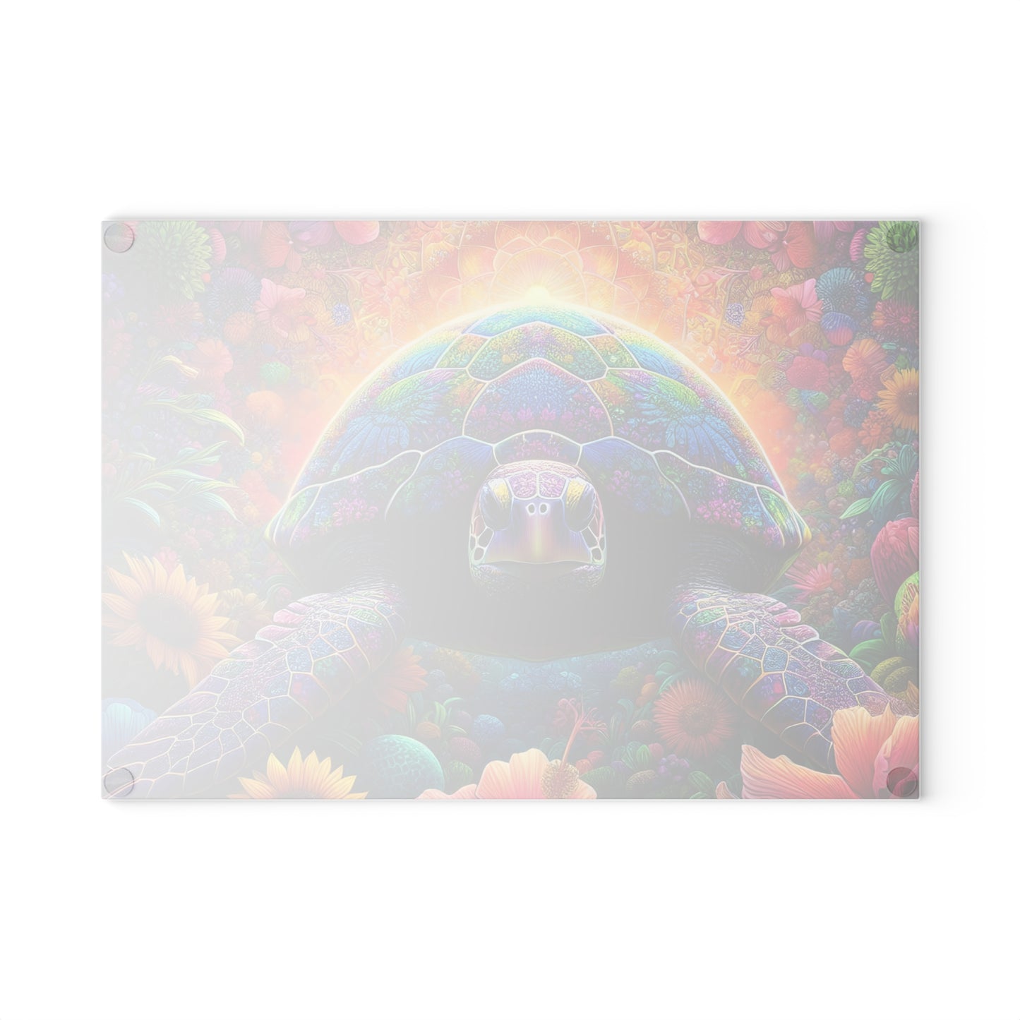 Tabla de cortar de tortuga con flores de neón: colores vibrantes, magia costera y flores artísticas