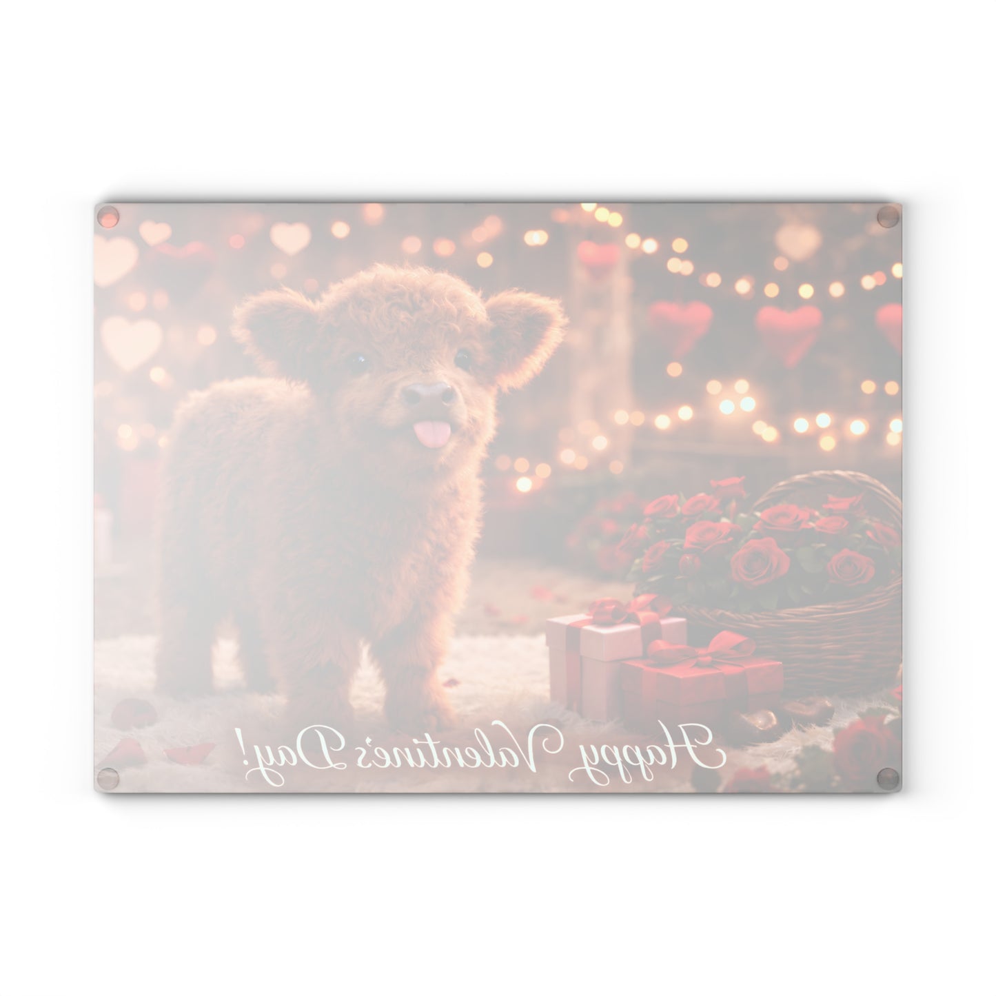 Valentine Highland Calf Glass Cutting Board – Sweet Farmhouse Love Scene Kitchen Accent