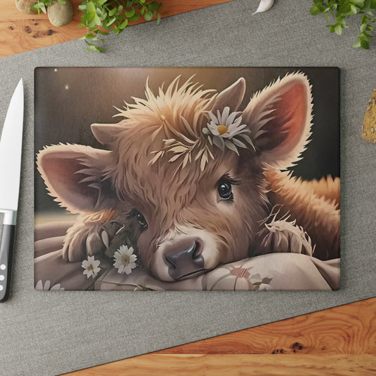 🐮🌼 Daisy Highland Calf Cutting Board – Country Charm with Sweet Simplicity 🌸🐮