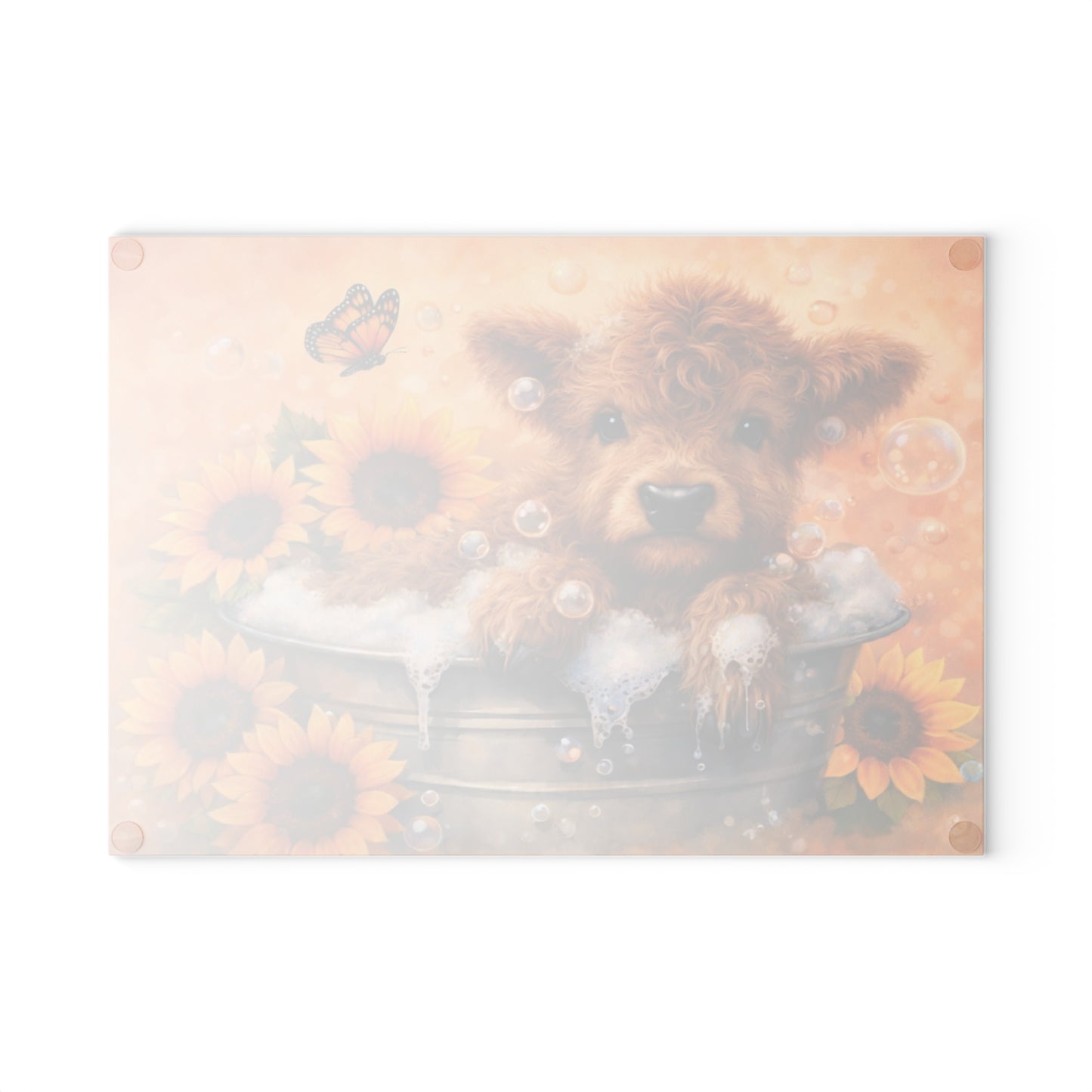 Highland Calf Bubble Bath Glass Cutting Board – Farmhouse Kitchen Decor
