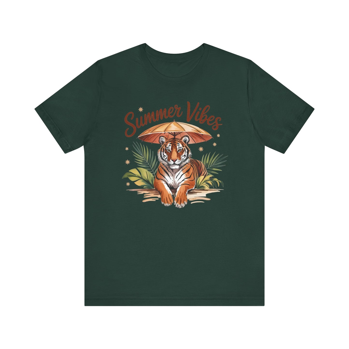 Camiseta Summer Vibes Tiger – Gráfico de palmeras de la selva con paraguas | Múltiples opciones de color