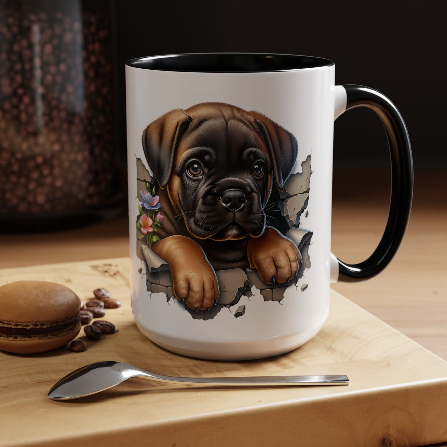 🧡 Boxer Puppy Accent Mug – Adorable Peek-Through Cup for Dog Lovers