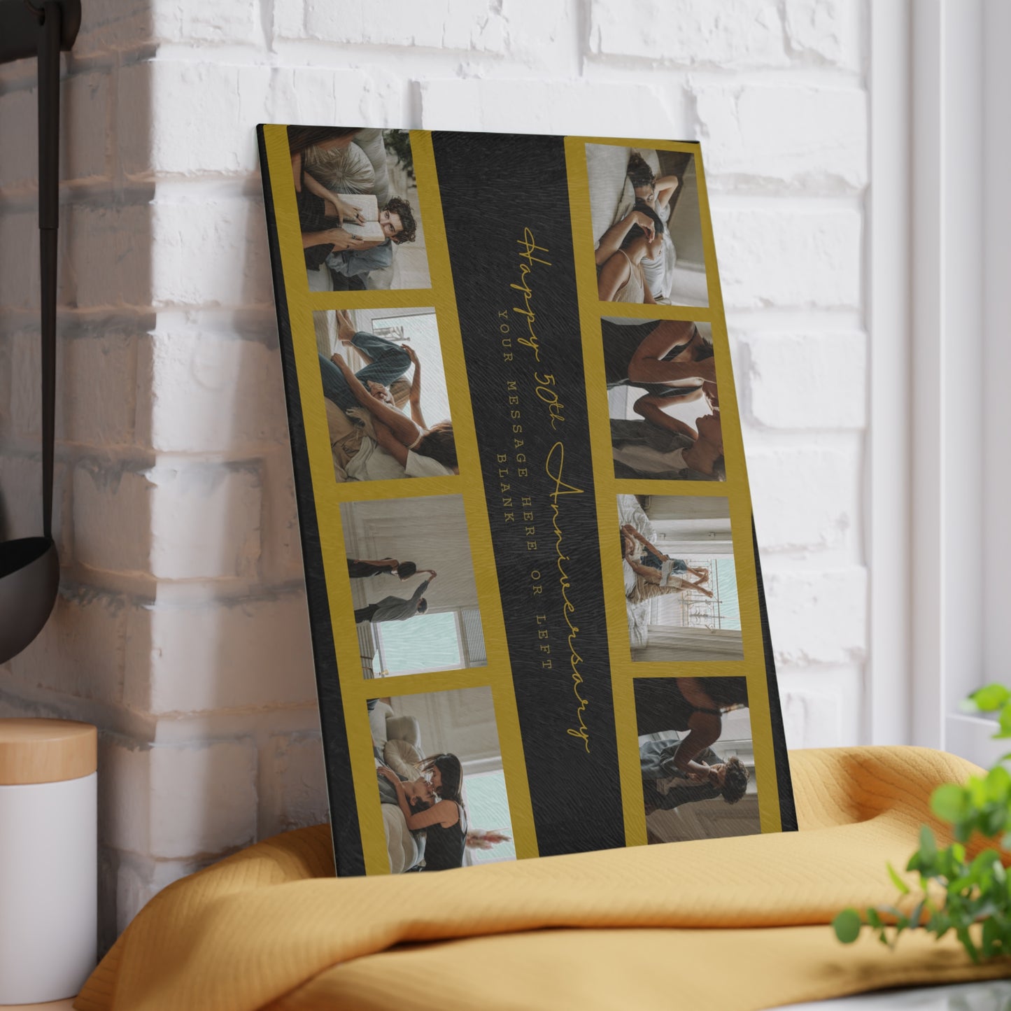 Happy 50th Anniversary or Birthday Photo Collage Glass Cutting Board – Personalized Milestone Keepsake
