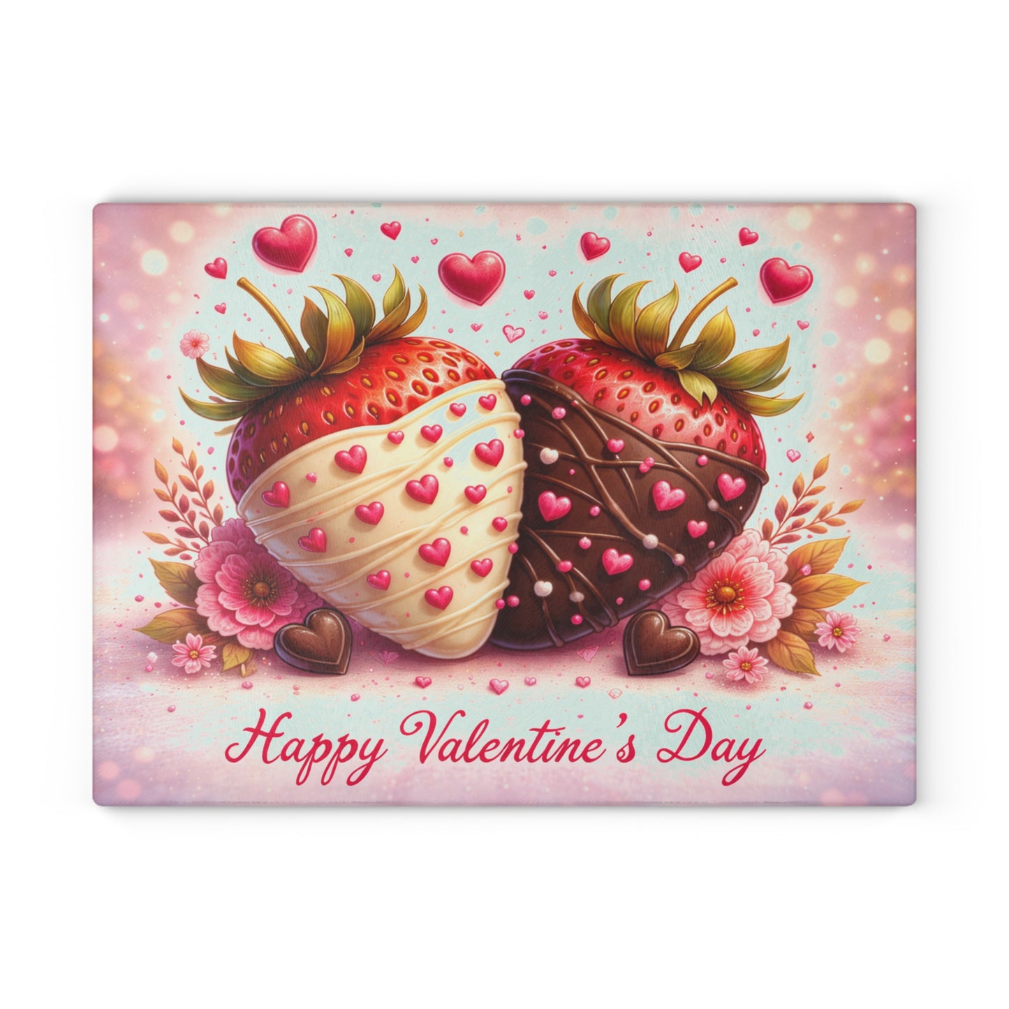 Chocolate-Covered Strawberries Valentine Glass Cutting Board – Romantic Kitchen Art Gift