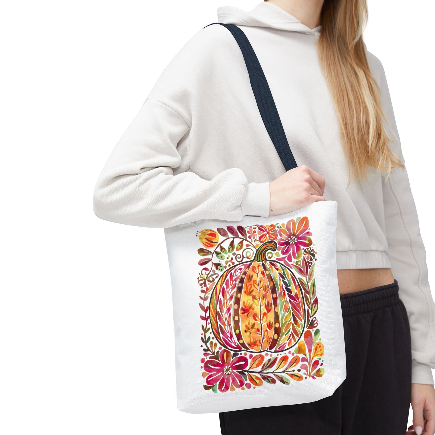 🎨 Watercolor Autumn Pumpkin Floral Tote Bag – Artistic Fall Charm 🍂