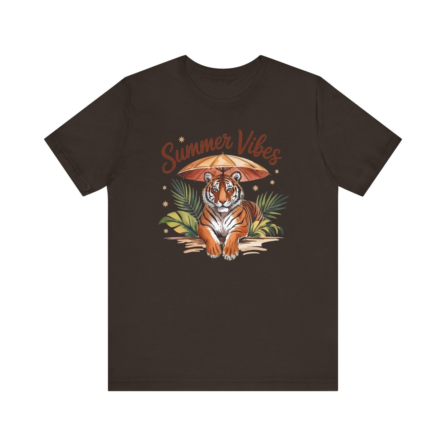 Camiseta Summer Vibes Tiger – Gráfico de palmeras de la selva con paraguas | Múltiples opciones de color