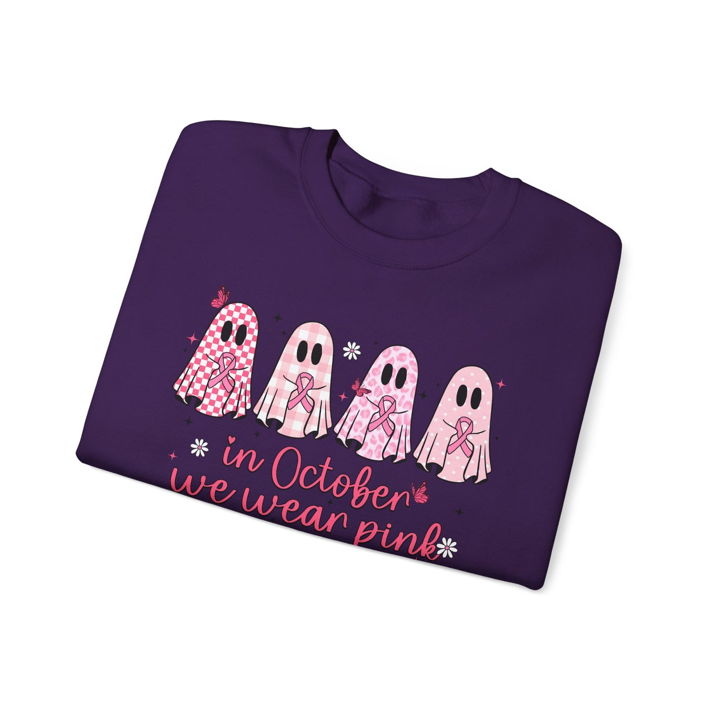 🎀👻 In October We Wear Pink Sweatshirt – Breast Cancer Awareness Halloween Ghosts