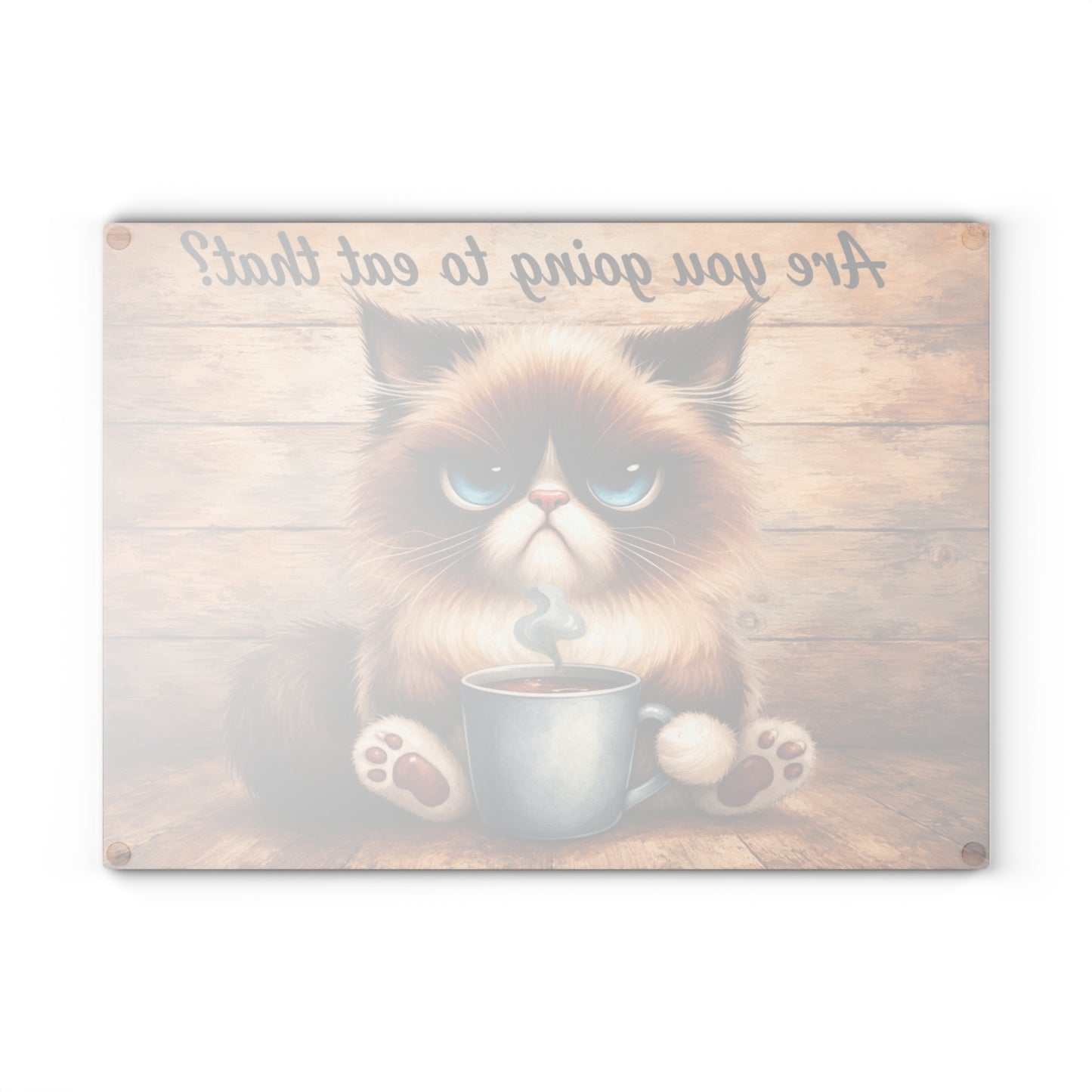 Funny Moody Kitty Glass Cutting Board – Rustic Farmhouse Cat Kitchen Décor