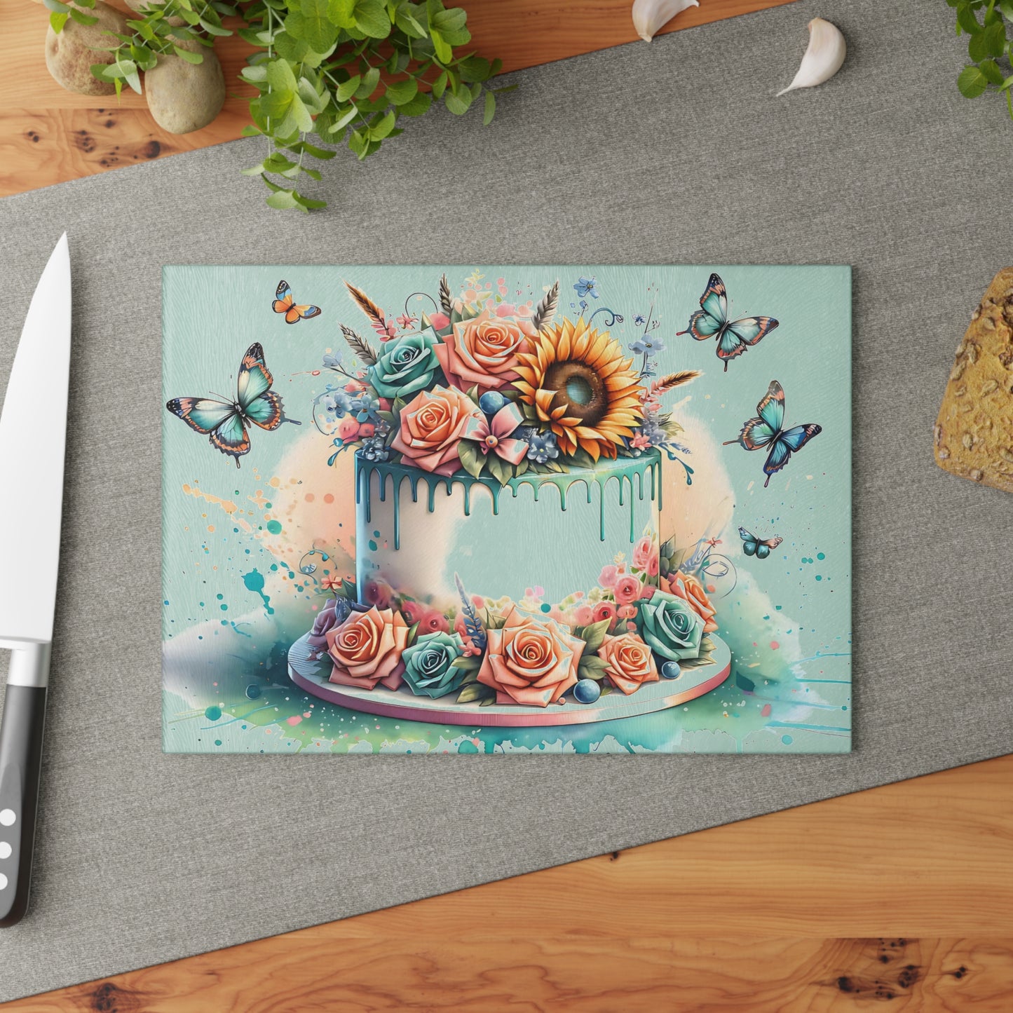🎂🌸 Floral Celebration Cake Cutting Board – Personalized Birthday & Anniversary Gift 🦋✨