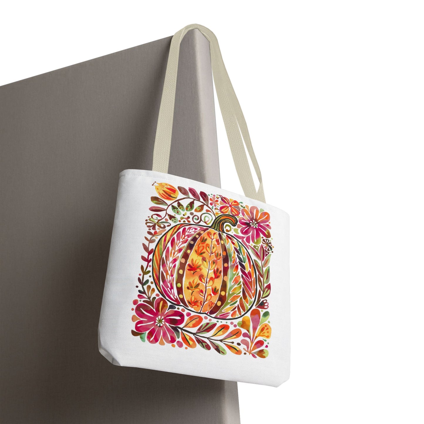 🎨 Watercolor Autumn Pumpkin Floral Tote Bag – Artistic Fall Charm 🍂