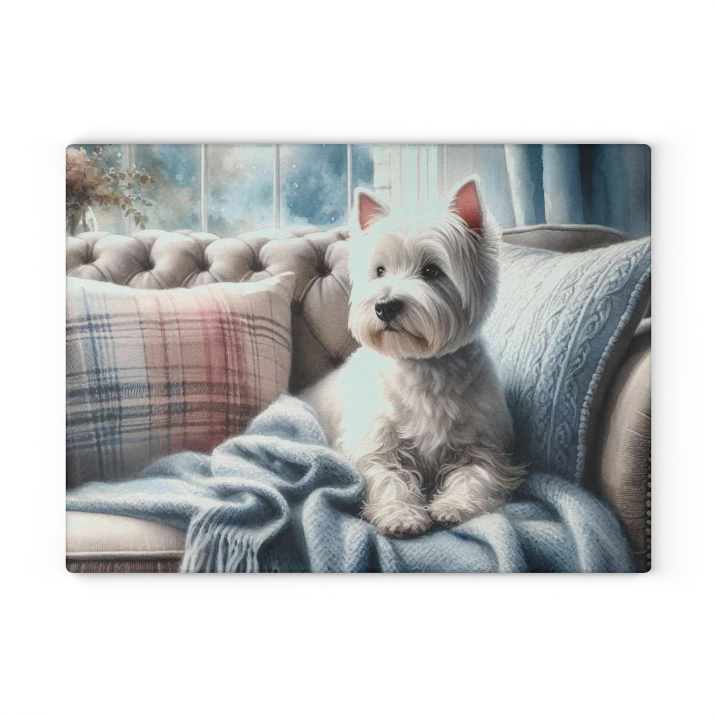 🐾 Westie in Blue Window Nook Cutting Board – Cozy Charm for Dog Lovers 🪟