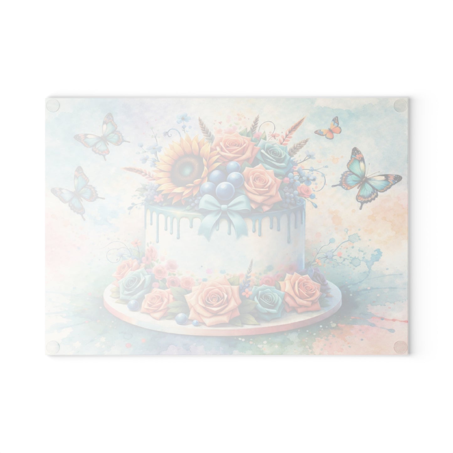 Floral Celebration Cake Glass Cutting Board – Elegant Dessert Kitchen Decor