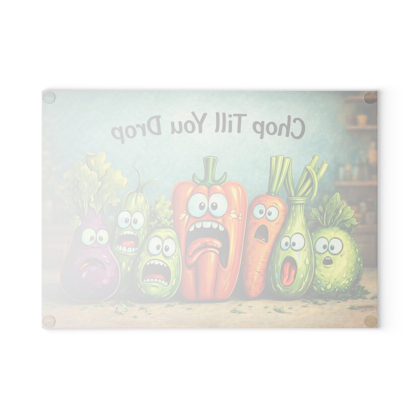 Chop Till You Drop Glass Cutting Board – Funny Vegetable Kitchen Decor with Playful Personality