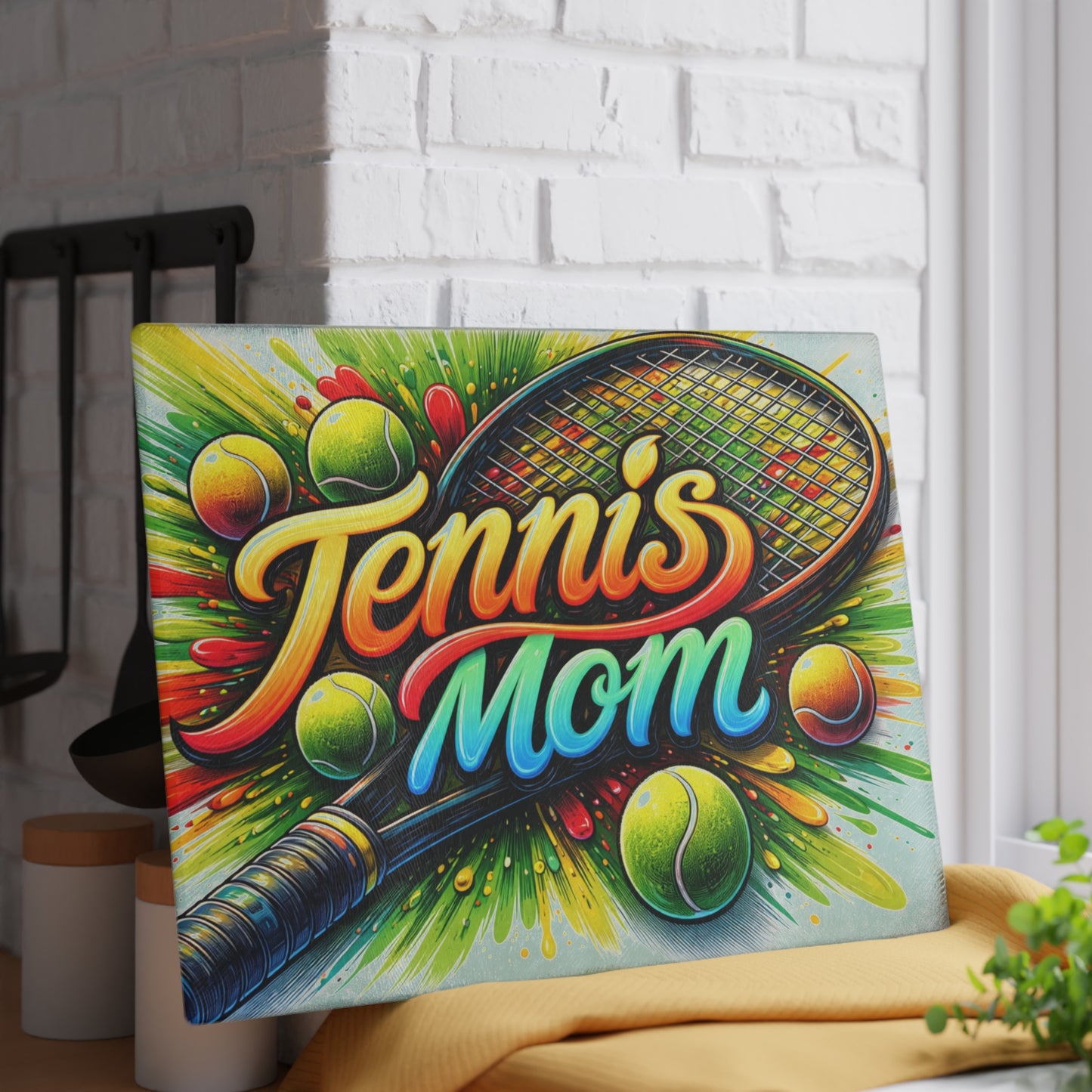 Tennis Mom Cutting Board – Colorful Splash for Your Kitchen