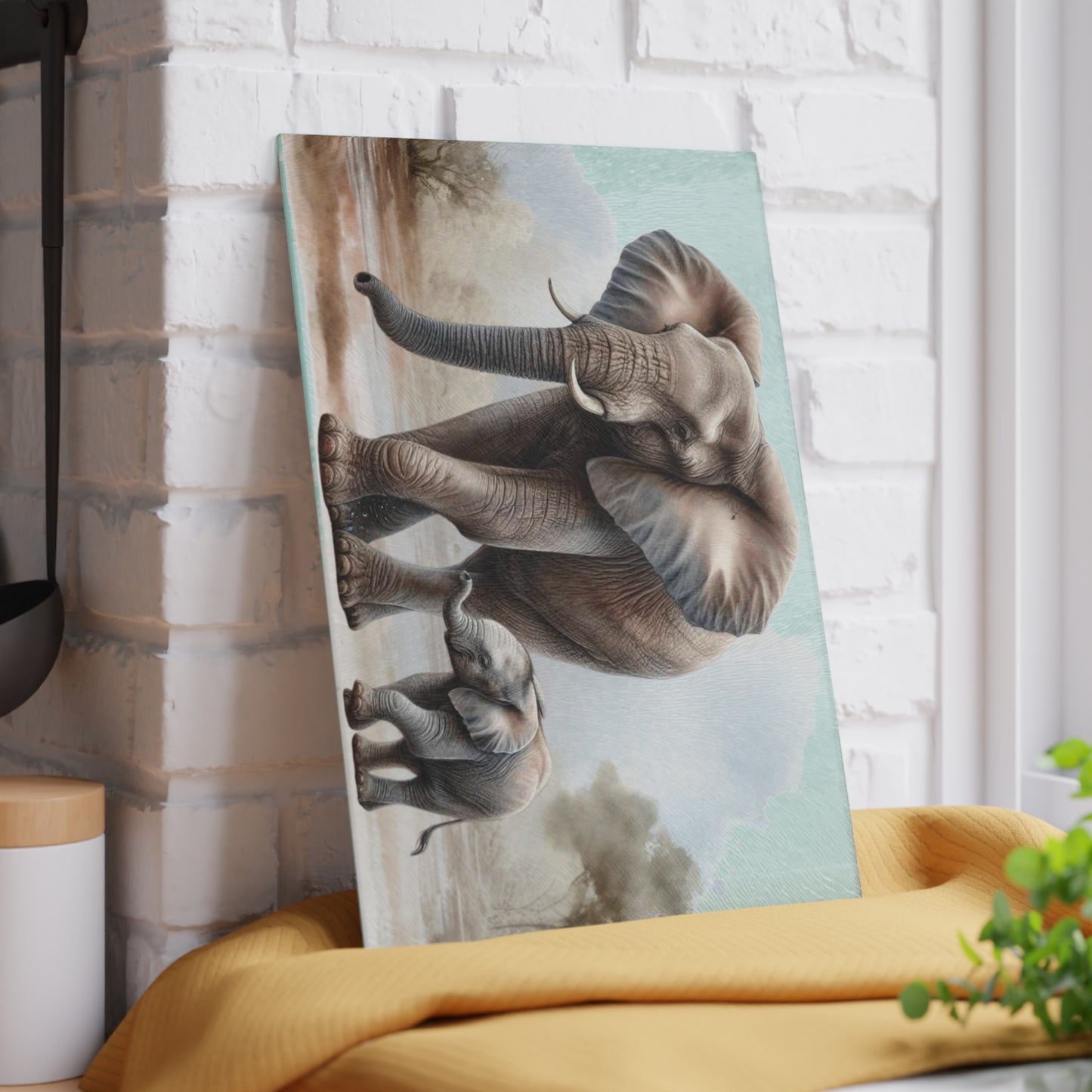 Mama Elephant and baby tempered glass cutting board