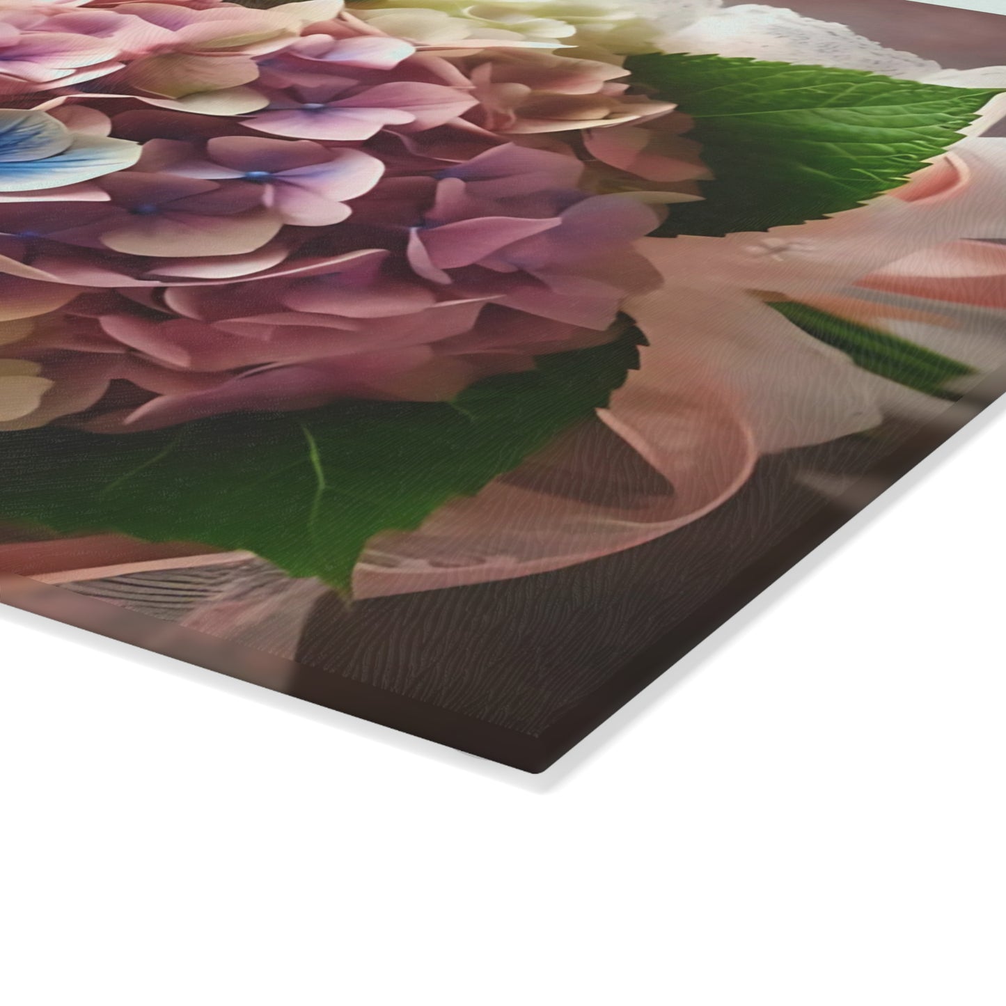 Tabla de cortar de vidrio templado con flores de hortensia: elegante decoración floral para la cocina, regalo único, tabla de cortar de vidrio, tabla para charcutería, tabla de cortar personalizada, flores