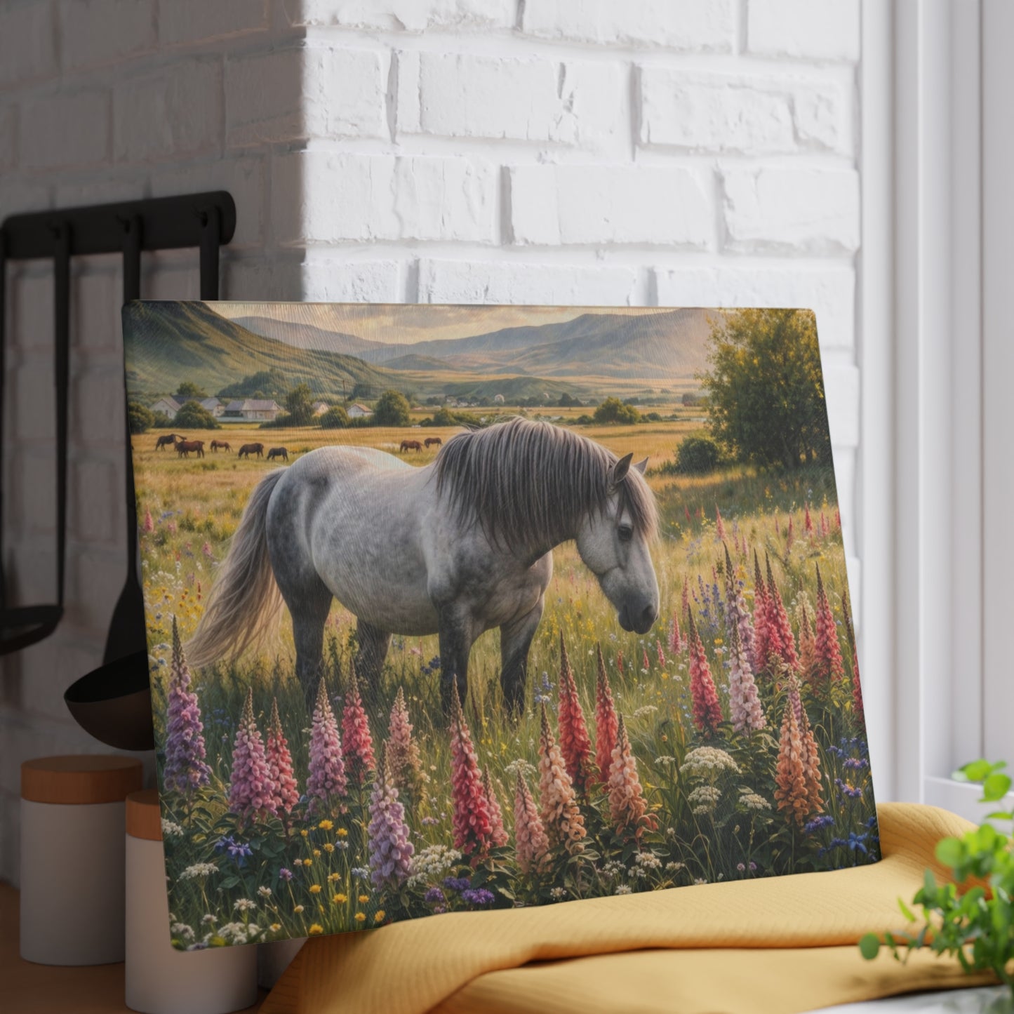 Wildflower Horse Glass Cutting Board – Farmhouse Horse Lover Kitchen Decor