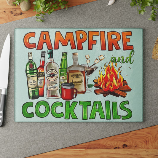 Tabla de cortar para fogatas, decoración con temática de whisky, decoración para entretenimiento al aire libre, cócteles para fogatas, regalo de bar único, decoración de aventuras al aire libre