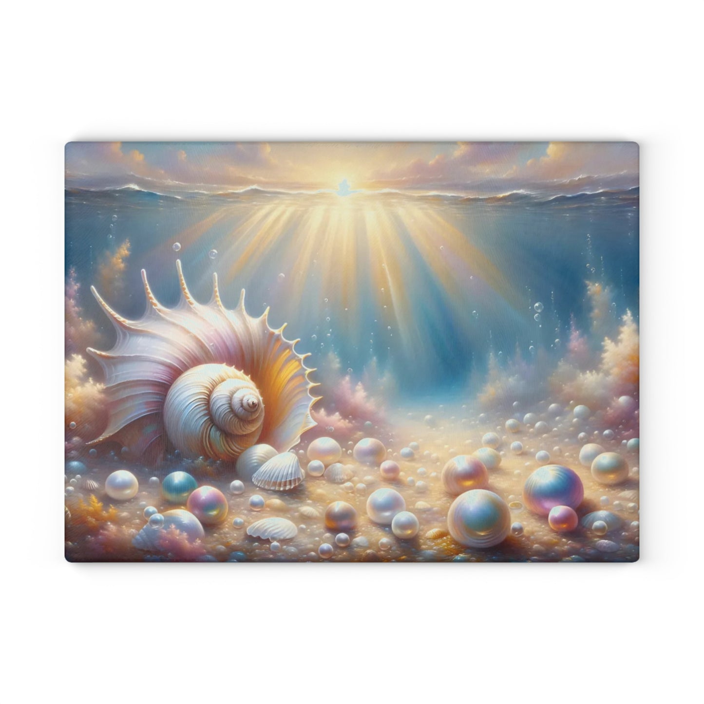 Seashell & Pearls Ocean Glow Glass Cutting Board – Coastal Kitchen Art