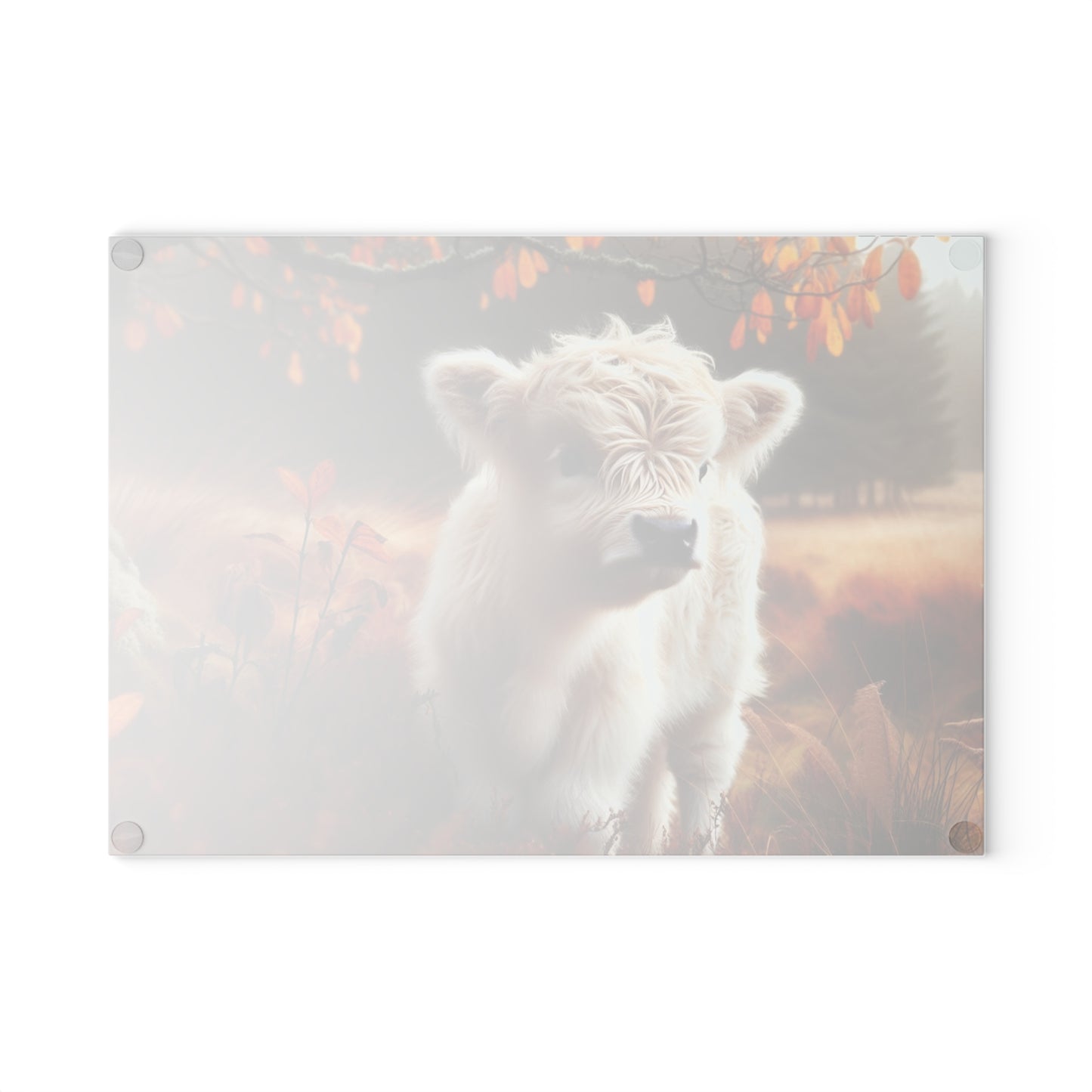 🐮🍁 Autumn White Calf Cutting Board – Cozy Highland Charm for Your Fall Kitchen