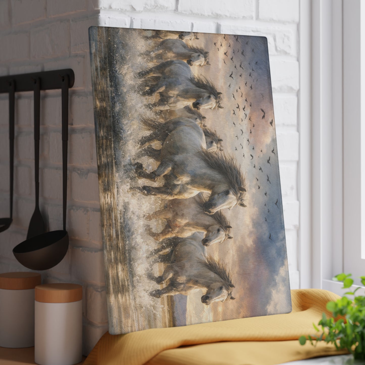 Running Wild Horses Glass Cutting Board – Western Horse Lover Farmhouse Kitchen Decor