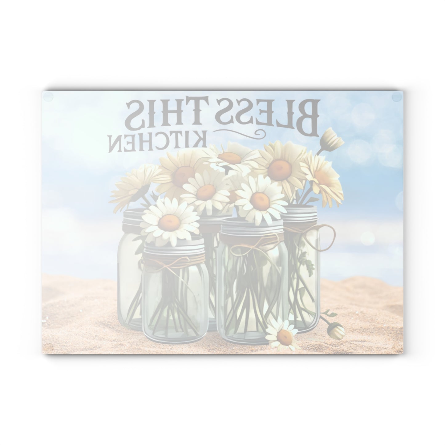 Tabla de cortar de vidrio, Bendice esta cocina, decoración de playa, cocina costera, cocina de granja, tabla de charcutería, tabla de cortar personalizada, flores
