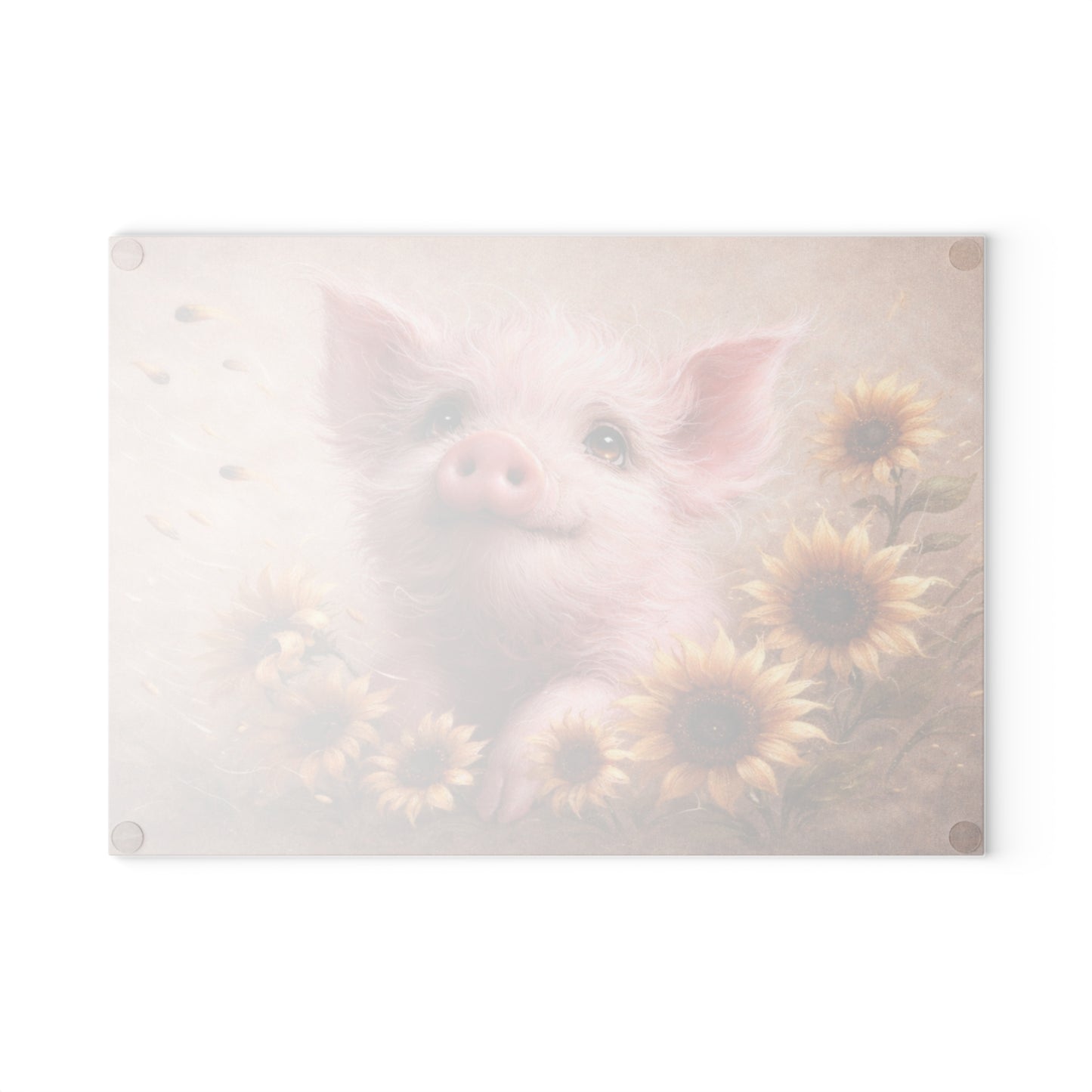 Sunflower Pig Glass Cutting Board – Cozy Farmhouse Kitchen Decor