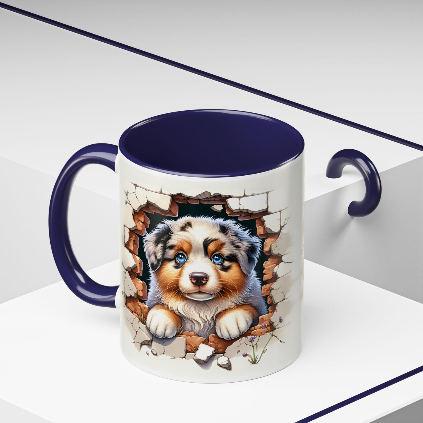 🐾☕ Australian Shepherd Puppy Peek Accent Mug – Blue-Eyed Beauty Dog Lover Gift ✨💙