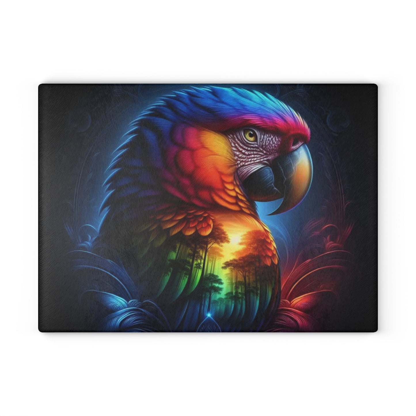 🦜🔥 Vibrant Sunset Macaw Cutting Board – Bold Color & Dramatic Tropical Flair for Your Kitchen