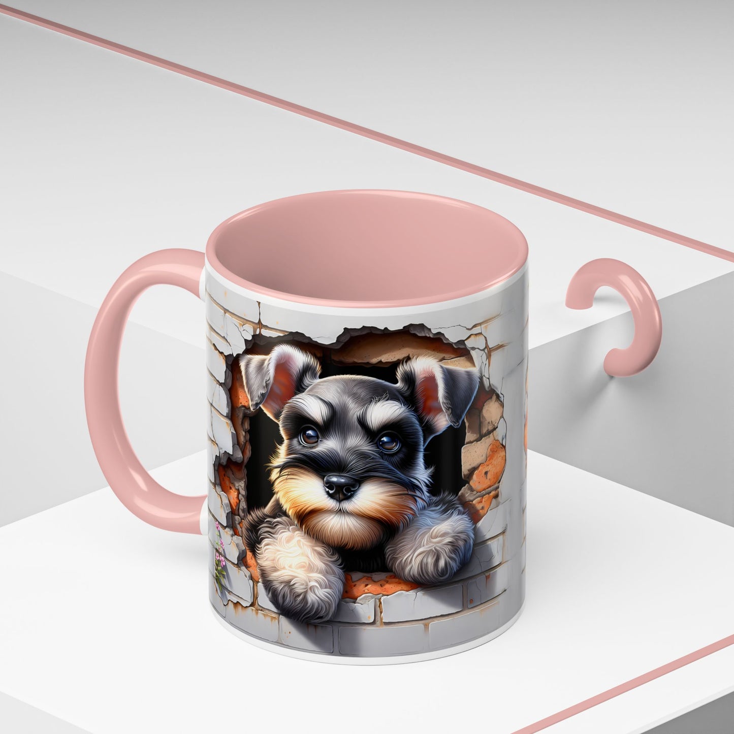 🎀🐶 Schnauzer Puppy Accent Mug – Cute Peek-Through Dog Design for Animal Lovers ☕💖