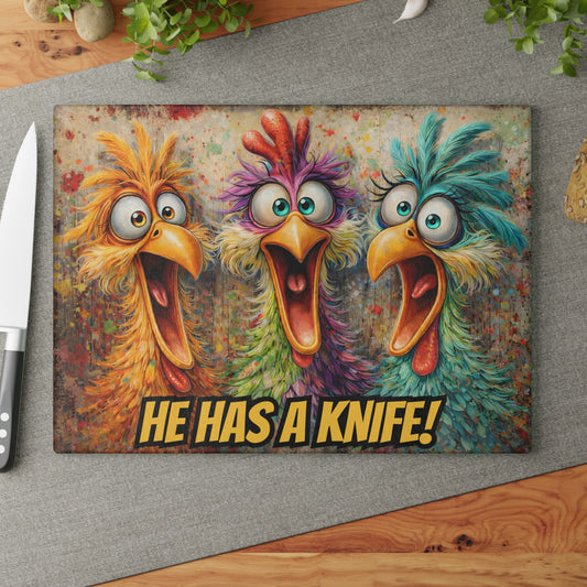 Kitchen Chaos Served Daily Glass Cutting Board – Funny Chicken Kitchen Art