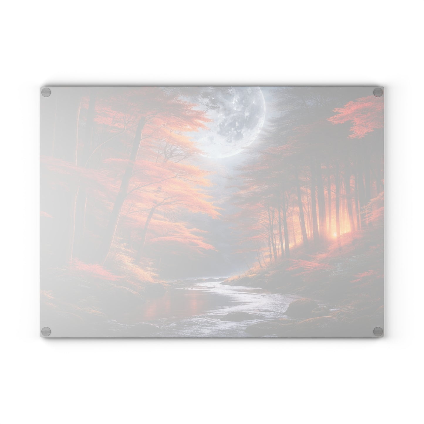 Autumn Moonlit Forest Glass Cutting Board – Dramatic Fall Landscape Kitchen Art