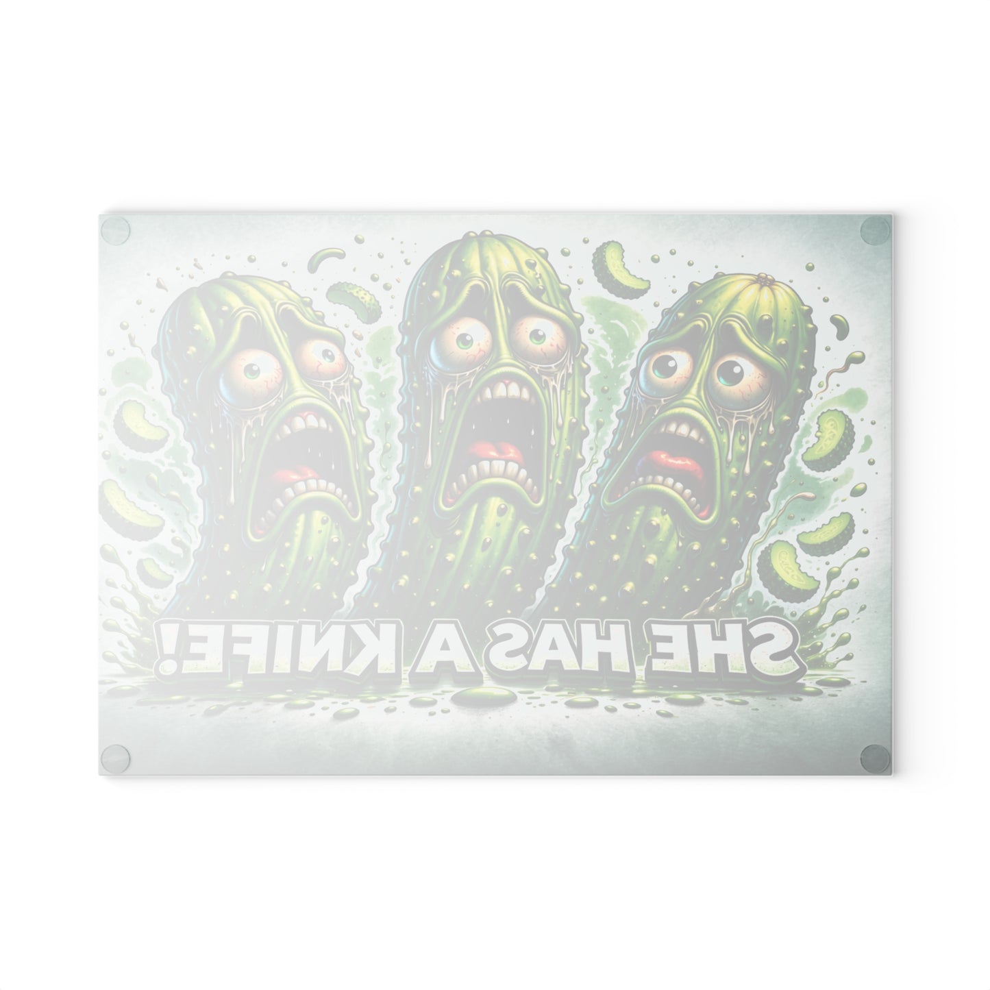 She Has a Knife! Glass Cutting Board – Pickle Panic Funny Kitchen Decor