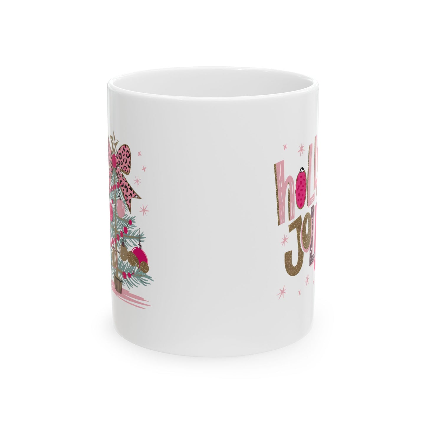 🎀🌟 Holly Jolly Christmas Mug – Glam Tree, Leopard Bow, and Holiday Sass 🎄💖
