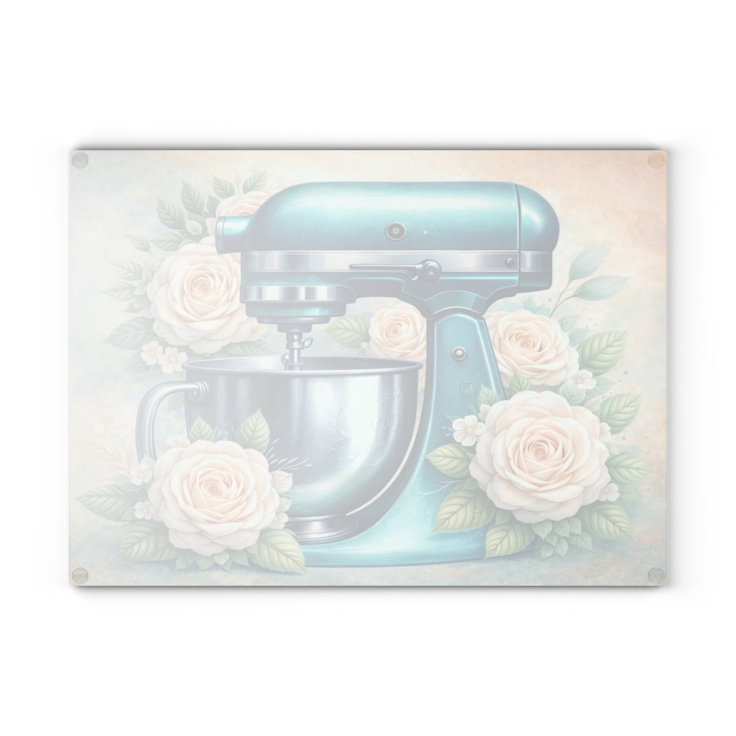 Teal Kitchen Mixer Glass Cutting Board – Elegant Farmhouse Kitchen Decor