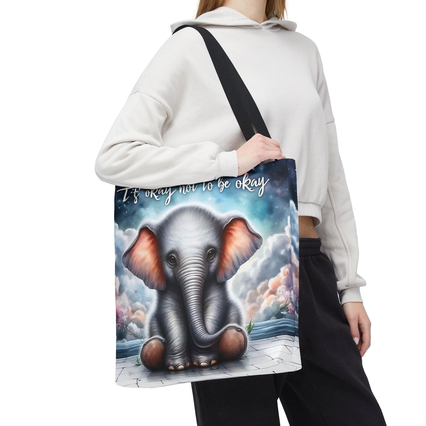 Bolsa de mano con elefante “Está bien no estar bien”: un suave recordatorio con un diseño delicado y caprichoso.