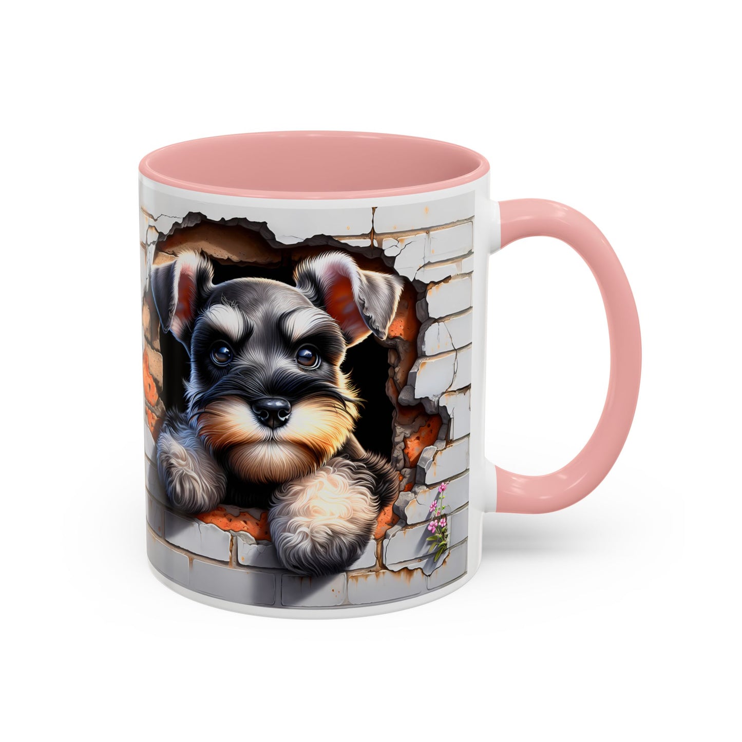 🎀🐶 Schnauzer Puppy Accent Mug – Cute Peek-Through Dog Design for Animal Lovers ☕💖
