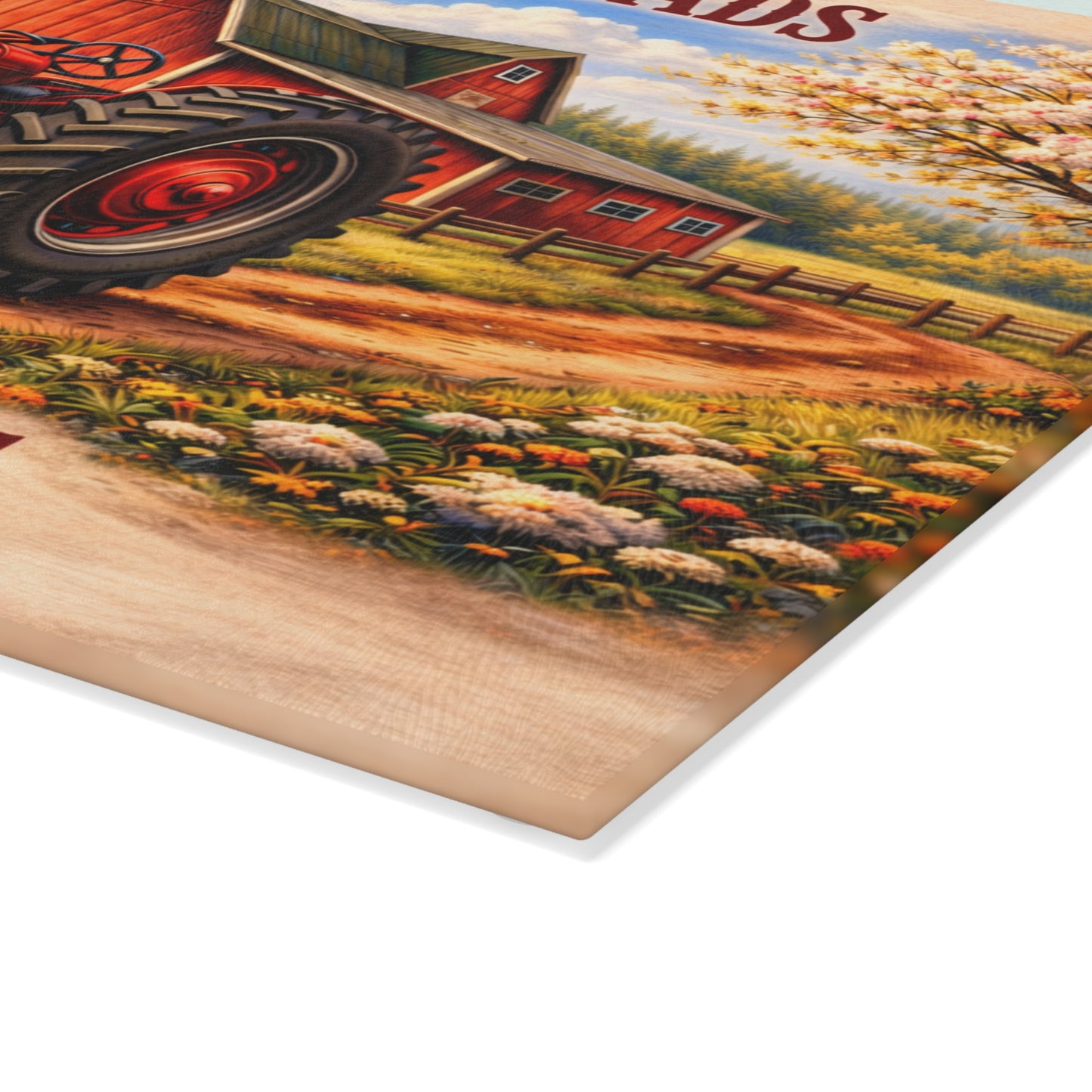 Country Roads Tractor Glass Cutting Board – Rustic Farmhouse Charm for Your Kitchen