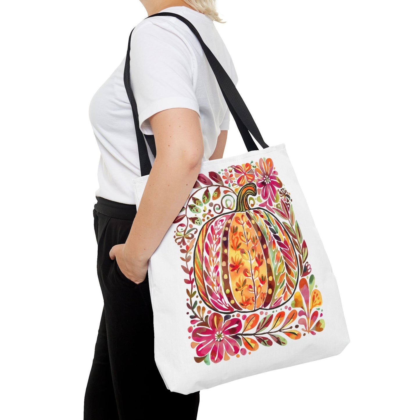 🎨 Watercolor Autumn Pumpkin Floral Tote Bag – Artistic Fall Charm 🍂
