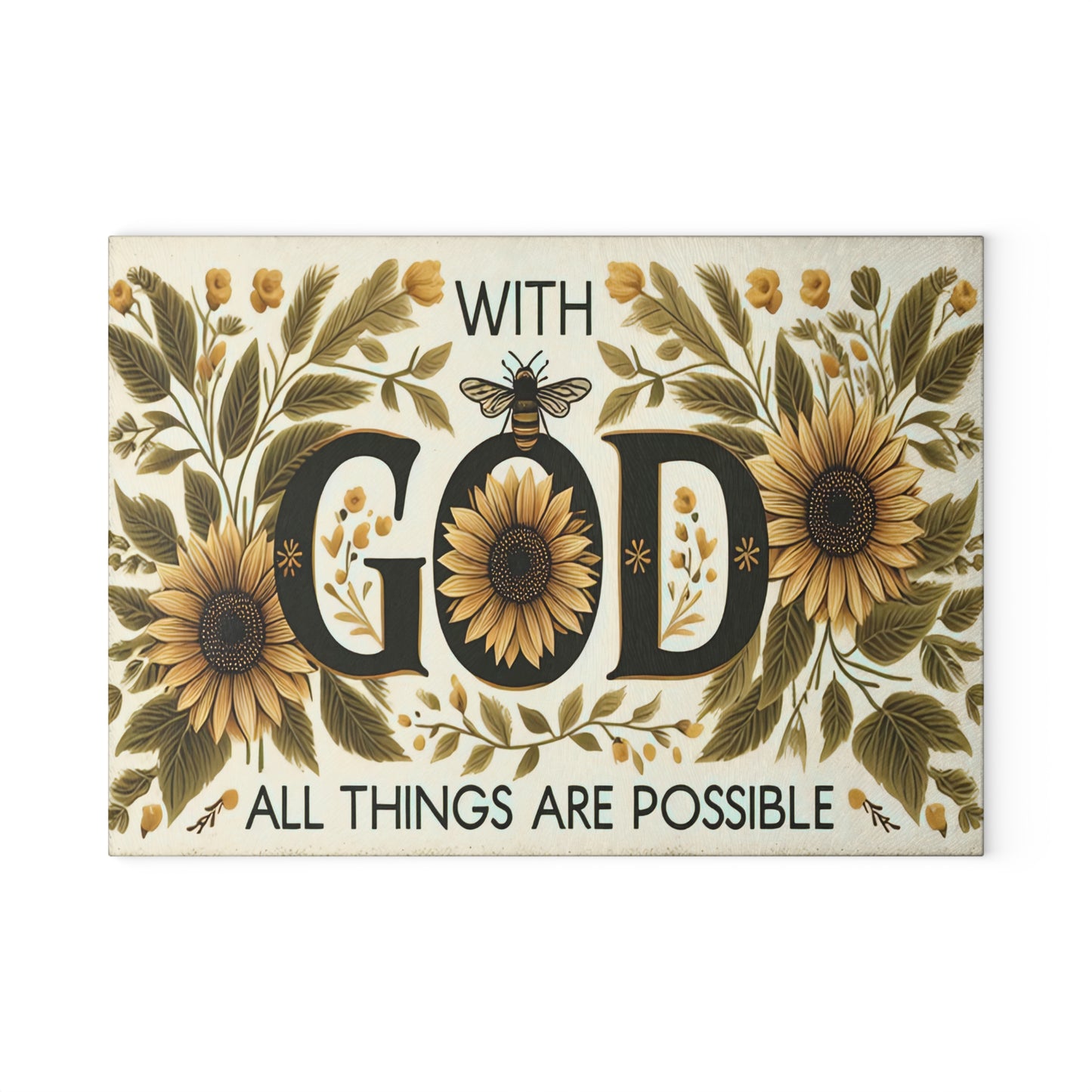 🌻🐝 With God All Things Are Possible Sunflower Cutting Board – Faithful Elegance for Your Kitchen 🐝🌻